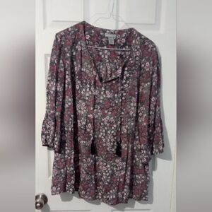 Catherines Multicolor Floral Blouse with Tassel Ties